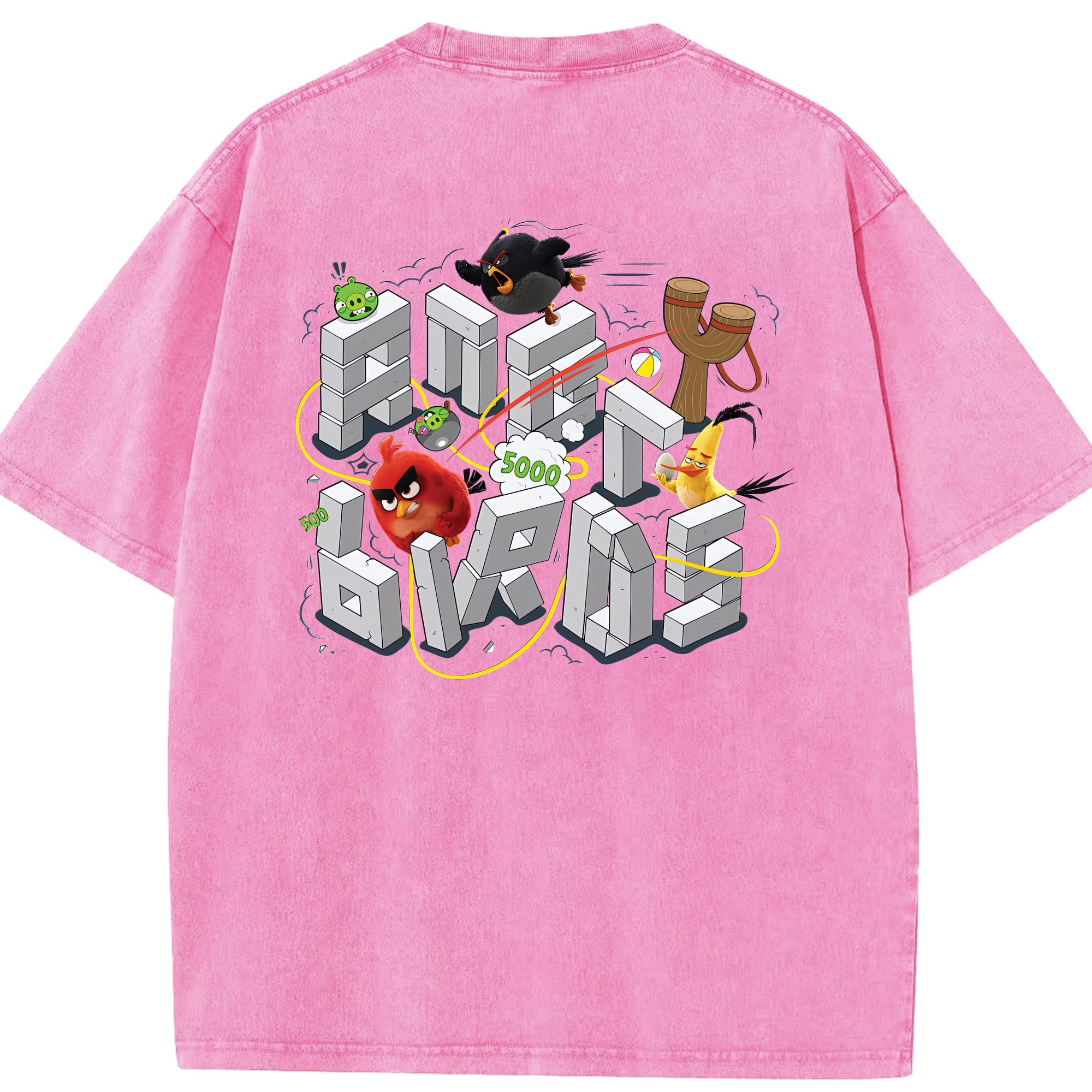 （画像用） Angry Birds アングリーバード 綿100% ヴィンテージ風 半袖Tシャツ（背面プリント）